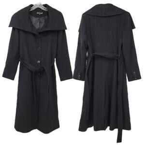 Sofia Cashmere black wool and cashmere pea coat with belt Size 6